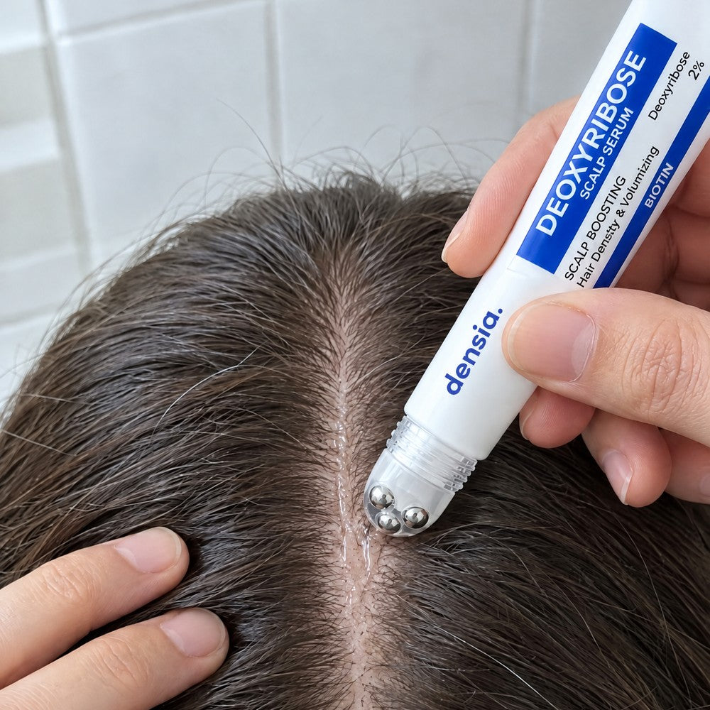 Roll-on Densia en la raya del pelo